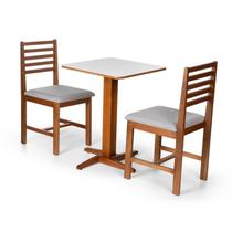 Conjunto Mesa de Jantar Jaque 60cm e 2 Cadeiras Luna Estofadas Madeira Maciça Branco/Cinza