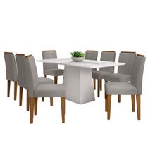 Conjunto Mesa de Jantar Jasmin 1,80m Tampo de Madeira com Vidro Colado com 8 Cadeiras Ana Cor Off White Ypê WD25 New Ceval