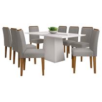 Conjunto Mesa de Jantar Jasmin 1,80m Tampo de Madeira com Vidro Colado com 8 Cadeiras Ana Off White Ypê WD25 New Ceval