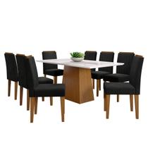 Conjunto Mesa de Jantar Jasmin 1,80m Tampo de Madeira Com Vidro Colado e 8 Cadeiras Ana Cor Ypê Off White VL07 New Ceval