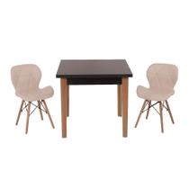 Conjunto Mesa de Jantar Juliette Preta 80cm com 2 Cadeiras Slim Pé Escuro - Nude