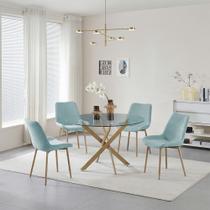 Conjunto Mesa de Jantar Lara 120cm Vidro Redondo Aço Carbono Bronze Chic 4 Cadeiras em Linho - Verde Conjunto Mesa de Jantar Lara 120cm Vidro Redondo Aço Carbono Bronze Chic 4 Cadeiras em Linho - Verde