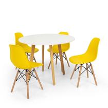 Conjunto Mesa de Jantar Laura 100cm Branca com 4 Cadeiras Charles Eames - Amarela
