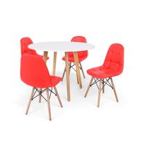 Conjunto Mesa de Jantar Laura 100cm Branca com 4 Cadeiras Charles Eames Botonê - Vermelha