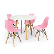 Conjunto Mesa de Jantar Laura 100cm Branca com 4 Cadeiras Charles Eames - Rosa