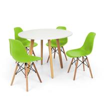Conjunto Mesa de Jantar Laura 100cm Branca com 4 Cadeiras Charles Eames - Verde