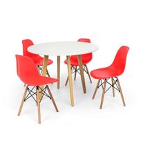 Conjunto Mesa de Jantar Laura 100cm Branca com 4 Cadeiras Charles Eames - Vermelha