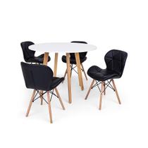 Conjunto Mesa de Jantar Laura 100cm Branca com 4 Cadeiras Eames Eiffel Slim - Preta