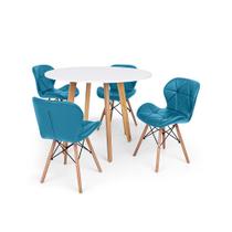 Conjunto Mesa de Jantar Laura 100cm Branca com 4 Cadeiras Eames Eiffel Slim - Turquesa