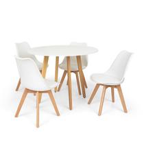 Conjunto Mesa de Jantar Laura 100cm Branca com 4 Cadeiras Eames Wood Leda - Branca - Império Brazil Business