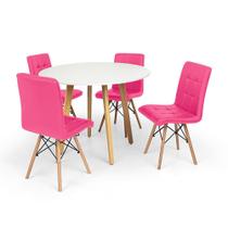 Conjunto Mesa de Jantar Laura 100cm Branca com 4 Cadeiras Eiffel Gomos - Rosa