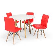 Conjunto Mesa de Jantar Laura 100cm Branca com 4 Cadeiras Eiffel Gomos - Vermelha