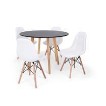 Conjunto Mesa de Jantar Laura 100cm Preta com 4 Cadeiras Charles Eames Botonê - Branca