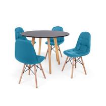 Conjunto Mesa de Jantar Laura 100cm Preta com 4 Cadeiras Charles Eames Botonê - Turquesa