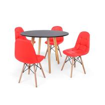 Conjunto Mesa de Jantar Laura 100cm Preta com 4 Cadeiras Charles Eames Botonê - Vermelha