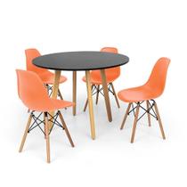 Conjunto Mesa de Jantar Laura 100cm Preta com 4 Cadeiras Charles Eames - Laranja