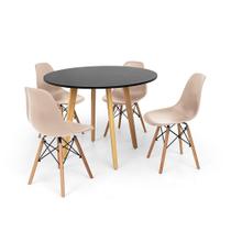 Conjunto Mesa de Jantar Laura 100cm Preta com 4 Cadeiras Charles Eames - Nude