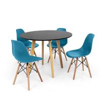 Conjunto Mesa de Jantar Laura 100cm Preta com 4 Cadeiras Charles Eames - Turquesa