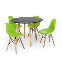 Conjunto Mesa de Jantar Laura 100cm Preta com 4 Cadeiras Charles Eames - Verde