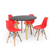 Conjunto Mesa de Jantar Laura 100cm Preta com 4 Cadeiras Charles Eames - Vermelha