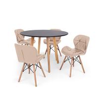 Conjunto Mesa de Jantar Laura 100cm Preta com 4 Cadeiras Eames Eiffel Slim - Nude