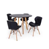 Conjunto Mesa de Jantar Laura 100cm Preta com 4 Cadeiras Eames Eiffel Slim - Preta