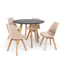 Conjunto Mesa de Jantar Laura 100cm Preta com 4 Cadeiras Eames Wood Leda - Nude