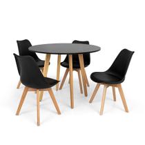Conjunto Mesa de Jantar Laura 100cm Preta com 4 Cadeiras Eames Wood Leda - Preta