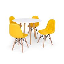 Conjunto Mesa de Jantar Laura 105cm Branca com 4 Cadeiras Charles Eames Botonê - Amarela