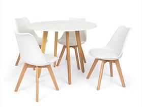 Conjunto Mesa de Jantar Leda 90cm Branca com 4 Cadeiras Eames Wood Leda Branca Conjunto Mesa de Jantar Leda 90cm Branca com 4 Cadeiras Eames Wood Leda Branca