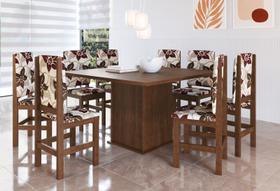 Conjunto Mesa de Jantar Lima 130x130 com 8 Cadeiras Madeira Brenda Tabaco/Floral Espresso Móveis
