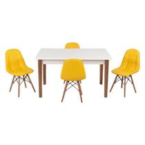Conjunto Mesa de Jantar Luiza 135cm Branca com 4 Cadeiras Botonê - Amarelo