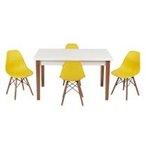 Conjunto Mesa de Jantar Luiza 135cm Branca com 4 Cadeiras Eames Eiffel - Amarelo