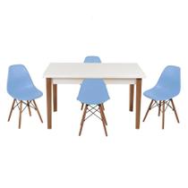 Conjunto Mesa de Jantar Luiza 135cm Branca com 4 Cadeiras Eames Eiffel - Azul Claro