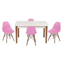 Conjunto Mesa de Jantar Luiza 135cm Branca com 4 Cadeiras Eames Eiffel - Rosa