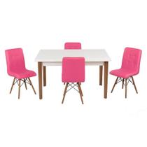 Conjunto Mesa de Jantar Luiza 135cm Branca com 4 Cadeiras Gomos - Rosa