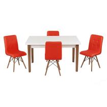 Conjunto Mesa de Jantar Luiza 135cm Branca com 4 Cadeiras Gomos - Vermelho