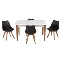 Conjunto Mesa de Jantar Luiza 135cm Branca com 4 Cadeiras Leda - Preto