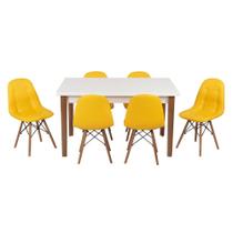 Conjunto Mesa de Jantar Luiza 135cm Branca com 6 Cadeiras Botonê - Amarelo