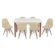 Conjunto Mesa de Jantar Luiza 135cm Branca com 6 Cadeiras Botonê - Nude