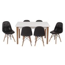 Conjunto Mesa de Jantar Luiza 135cm Branca com 6 Cadeiras Botonê - Preto