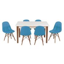 Conjunto Mesa de Jantar Luiza 135cm Branca com 6 Cadeiras Botonê - Turquesa