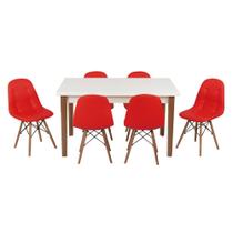 Conjunto Mesa de Jantar Luiza 135cm Branca com 6 Cadeiras Botonê - Vermelho