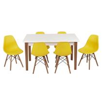 Conjunto Mesa de Jantar Luiza 135cm Branca com 6 Cadeiras Eames Eiffel - Amarelo