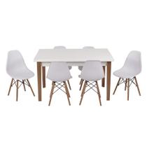 Conjunto Mesa de Jantar Luiza 135cm Branca com 6 Cadeiras Eames Eiffel - Branco