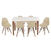 Conjunto Mesa de Jantar Luiza 135cm Branca com 6 Cadeiras Eames Eiffel - Nude