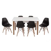 Conjunto Mesa de Jantar Luiza 135cm Branca com 6 Cadeiras Eames Eiffel - Preto