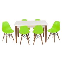 Conjunto Mesa de Jantar Luiza 135cm Branca com 6 Cadeiras Eames Eiffel - Verde