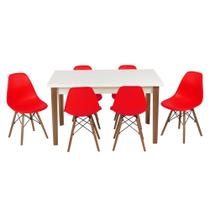 Conjunto Mesa de Jantar Luiza 135cm Branca com 6 Cadeiras Eames Eiffel - Vermelho