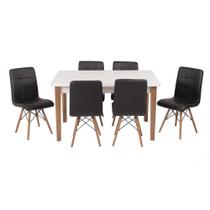 Conjunto Mesa de Jantar Luiza 135cm Branca com 6 Cadeiras Gomos - Preto
